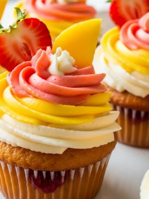 Mango Strawberry Sunset Cupcakes