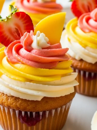 Mango Strawberry Sunset Cupcakes