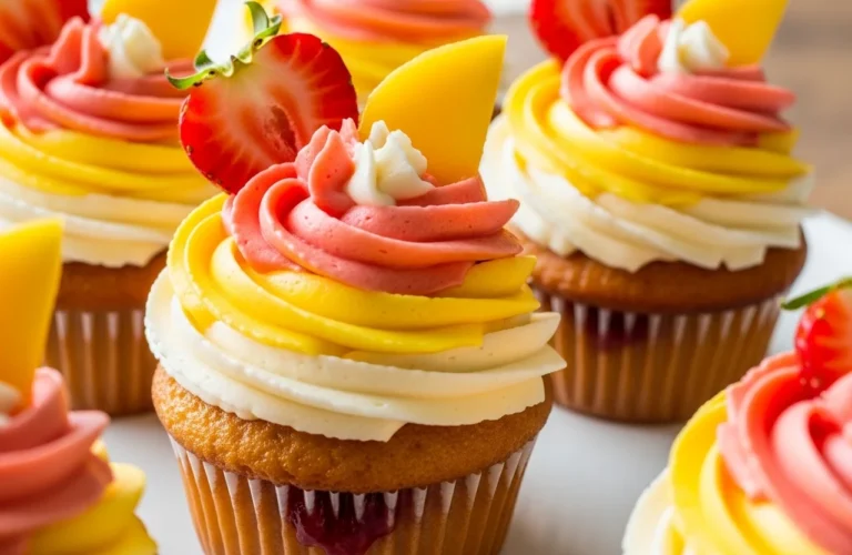 Mango Strawberry Sunset Cupcakes