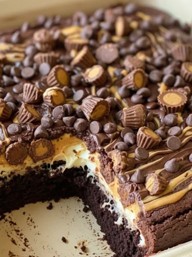 Reese’s Chocolate Peanut Butter Cup Earthquake Cake