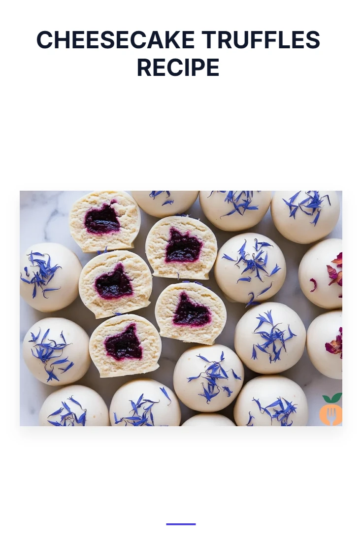 A vertical template with the text Cheesecake Truffles Recipe at the top. Below is a feature image of creamy, white chocolate-dipped truffles for a March Madness celebration.