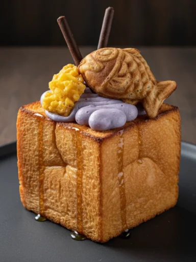 Coconut chantilly. Shokupan with honey glaze