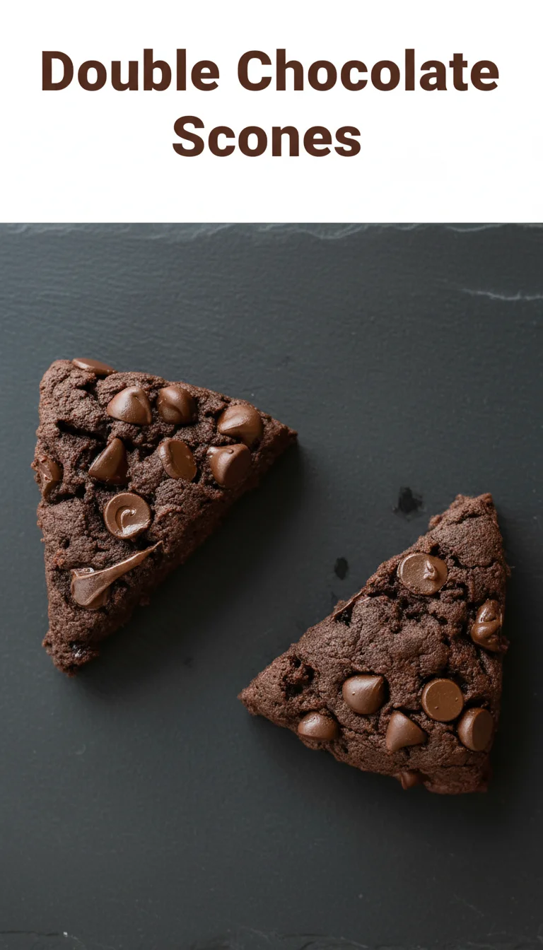 Vertical Pinterest pin with the text 'Double Chocolate Scones' at the top and a professional photograph of Double Chocolate Scones below it, perfect for a cozy afternoon tea or weekend brunch.