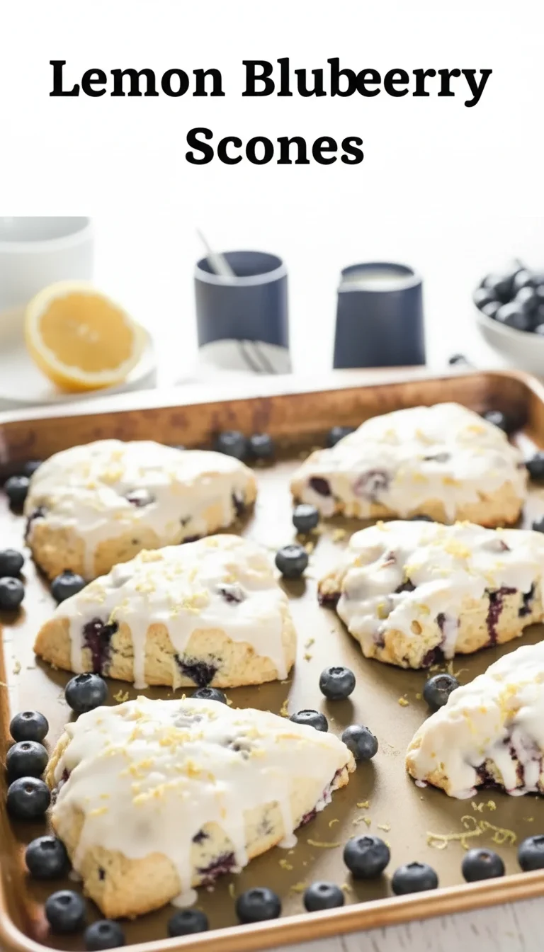 Vertical Pinterest pin with the text 'Lemon Blueberry Scones' at the top and a professional photograph of Lemon Blueberry Scones below it, perfect for a cozy morning tea.