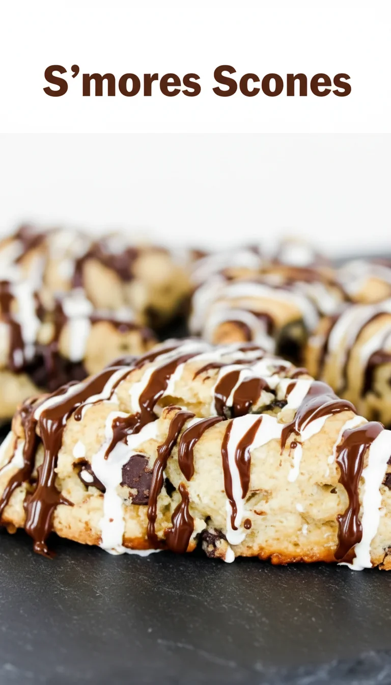 Vertical Pinterest pin with the text 'S’mores Scones' at the top and a professional photograph of S’mores Scones below it.